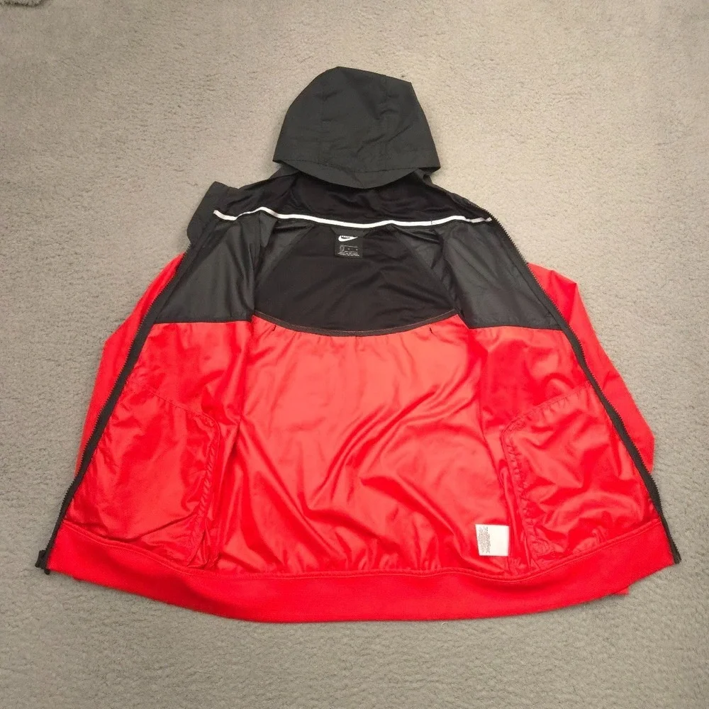 Nike Full Zip Hooded Jacket Boys Youth L Red Black Colorblock Windbreaker